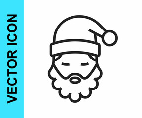 Black line Santa Claus hat and beard icon isolated on white background. Merry Christmas and Happy New Year. Vector