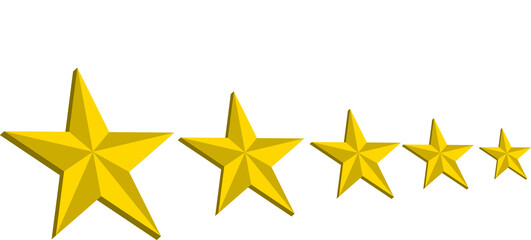 3d Five golden stars isolated on white background