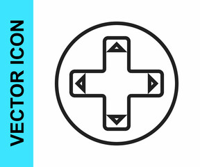 Obraz premium Black line Game controller or joystick for game console icon isolated on white background. Vector