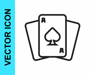 Black line Playing cards icon isolated on white background. Casino gambling. Vector