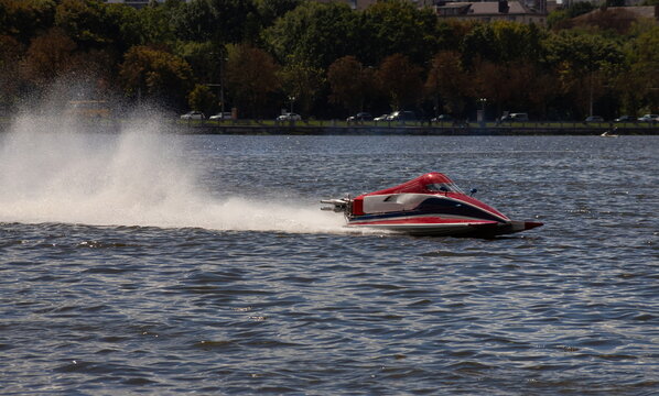 sport. motor boat races. speed, water sports. competition on the water on a sunny day