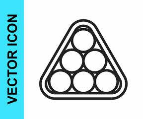 Black line Billiard balls in a rack triangle icon isolated on white background. Vector