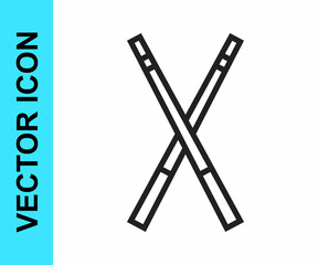 Black line Crossed billiard cues icon isolated on white background. Vector