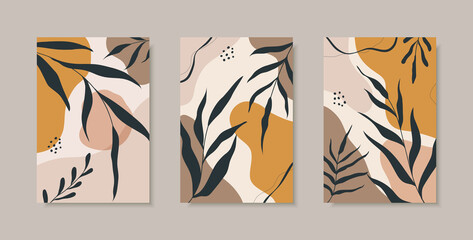 Fototapeta na wymiar Abstract tropical leaves poster cover background set. abstract background. abstract leaves wallpaper