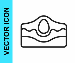 Black line Acne icon isolated on white background. Inflamed pimple on the skin. The sebum in the clogged pore promotes the growth of a bacteria. Vector