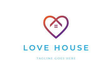 Colorful Modern Love Heart with House Logo Design Vector