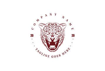 Vintage Retro Angry Roaring Tiger Jaguar Leopard Puma Cheetah Head Logo Design Vector
