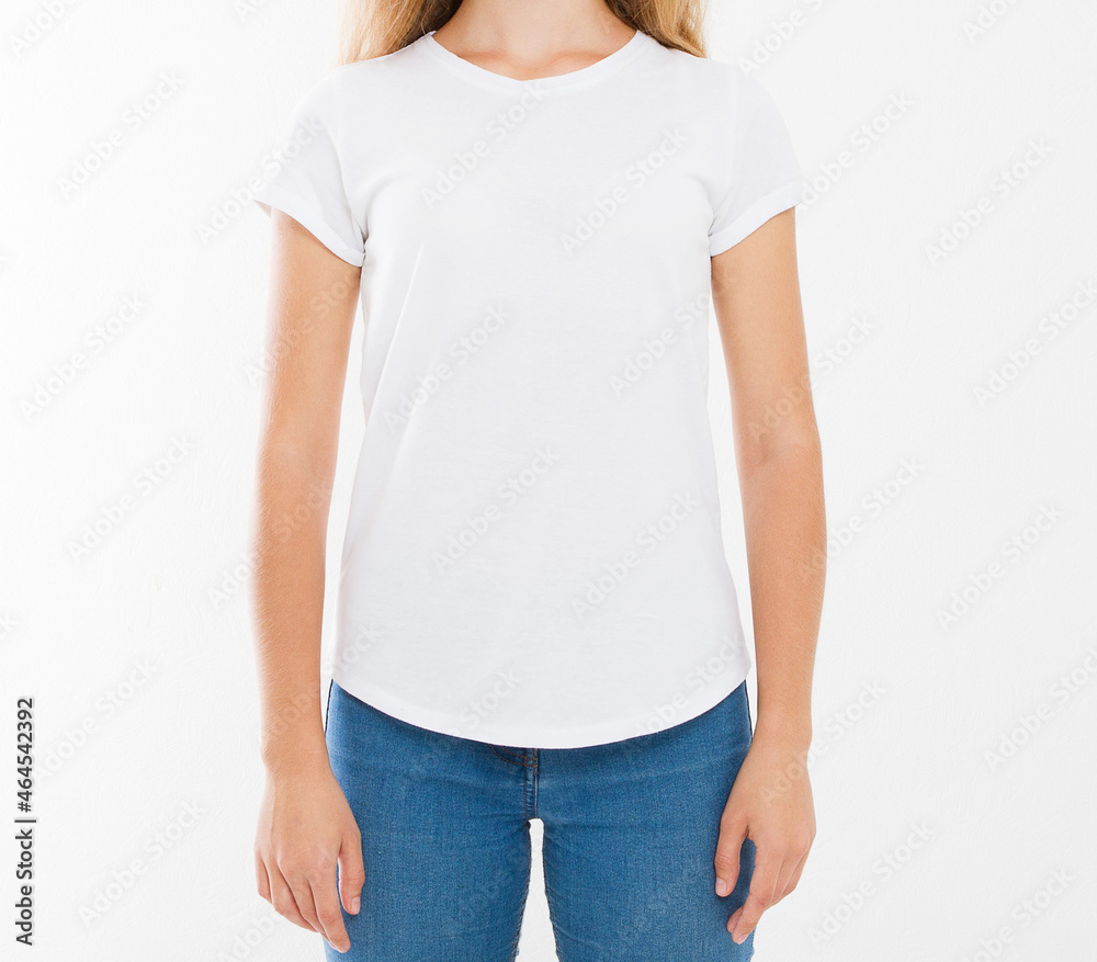 Canvas Prints Closeup white tshirt on a girl with perfect body