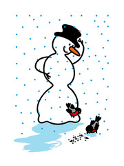 Cute Christmas Snowmen on skates. Vector set of funny snowmen on a white background. Doodle style