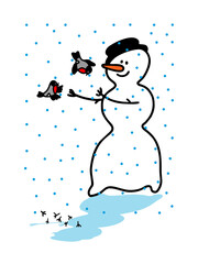 Cute Christmas Snowmen on skates. Vector set of funny snowmen on a white background. Doodle style