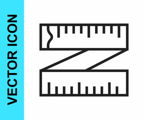 Black line Tape measure icon isolated on white background. Measuring tape. Vector