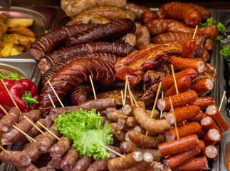 Grilled sausages in the streets of the historic center. street food