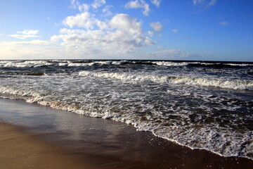 Seascape during a storm with large waves, Carnikava, Latvia. Big and powerful sea waves during the storm 