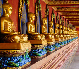 The attitude of the Buddha in meditation at Thai temple.