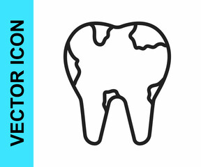 Black line Broken tooth icon isolated on white background. Dental problem icon. Dental care symbol. Vector