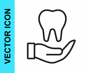 Obraz premium Black line Tooth icon isolated on white background. Tooth symbol for dentistry clinic or dentist medical center and toothpaste package. Vector