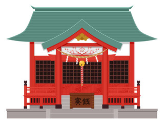 虎神社のイラスト_屋根緑 - obrazy, fototapety, plakaty