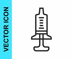 Black line Syringe icon isolated on white background. Syringe for vaccine, vaccination, injection, flu shot. Medical equipment. Vector