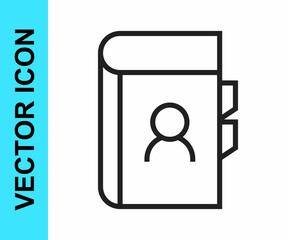 Black line Phone book icon isolated on white background. Address book. Telephone directory. Vector