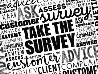 Take the Survey word cloud collage, business concept background