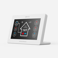 Smart home heating controller on a plain background. 3d render.