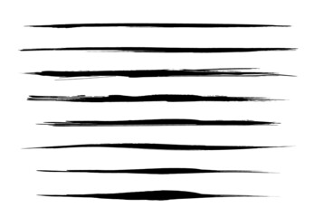 黒色の和風な筆の線の素材セット