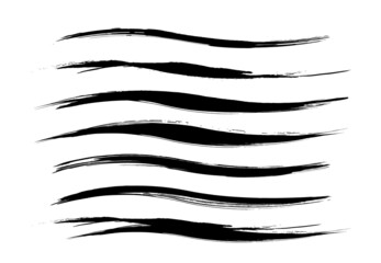 黒色の和風な筆の線の素材セット