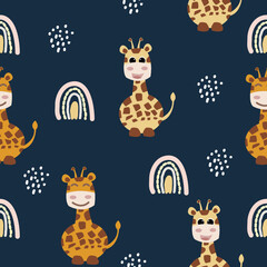 Cute giraffe seamless pattern, Seamless childish pattern with funny giraffe . Creative scandinavian kids texture for fabric, wrapping, textile, wallpaper, apparel. Vector illustration