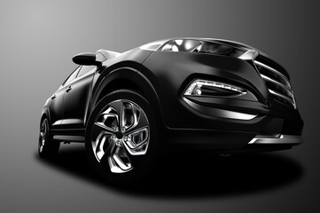 Fototapeta na wymiar Black generic sport unbranded car isolated on a grey background