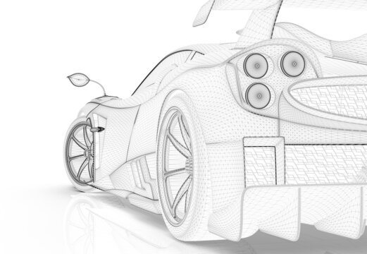 Generic sport unbranded wireframe car isolated on a white background