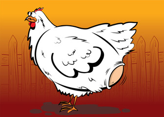 Chicken trying to bear the egg bigger than itself