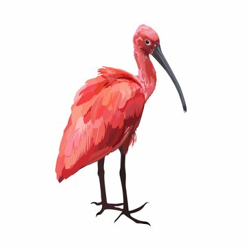 recommend clip art: Hand drawn cartoon summer time graphic decoration illustrations art with exotic tropical rainforest Scarlet Ibis bird isolated on white background.