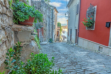 Picture of the romantic cobblestone access road to the historic center of the Croatian town of...