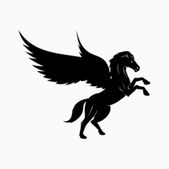 flying horse silhouette, vector graphic design template. winged horse illustration