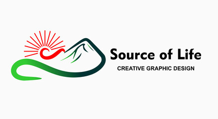 sun icon with mountain view s shape. nature logo, source of life illustration. creative and simple vector logo. Abstract business logo icon design template