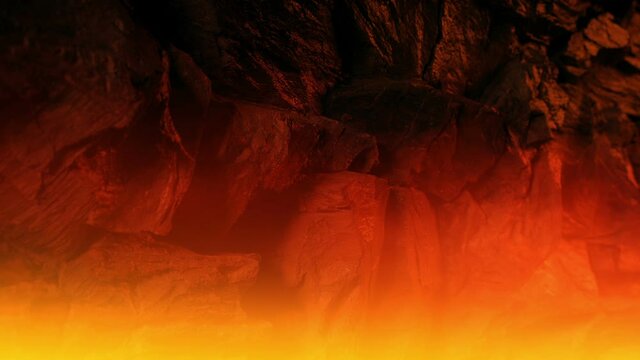 Inside Volcano With Glowing Lava And Gas