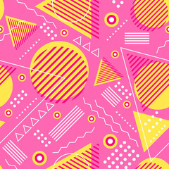 Triangle circle abstract geometric seamless pattern on pink background