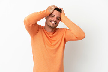 Brazilian man over isolated white background laughing