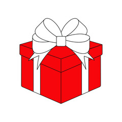 gift icon, box tied with ribbon with bow, black outline isolated on white background, vector illustration