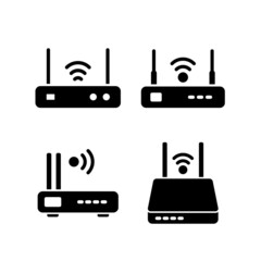 Internet service wireless router or modem with wifi signal flat vector icon for apps and websites - obrazy, fototapety, plakaty