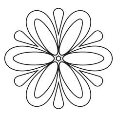 flower, black outline isolated on white background, radial design element, flat illustration, icon