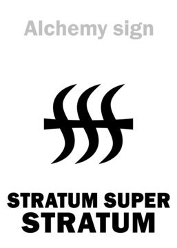 Alchemy Alphabet: STRATUM SUPER STRATUM (i.e. in Latin: &laquo;Layer on Layer&raquo;), alchemical prescript (Recipe), abbreviated: SSS. Alchemical sign, Pharmaceutical symbol.