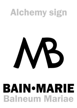 Alchemy Alphabet: BAIN-MARIE / BATH of MARY (Balneum Mariae, M.B.) < bain-marie, bain de Marie (bath invented by Mary The Jewess a.k.a. Mary The Prophetess), Water bath, double boiler, heated bath.