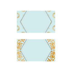 Business card in aquamarine color with Greek gold ornaments for your brand.