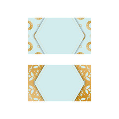 Business card in aquamarine color with mandala gold ornament for your brand.