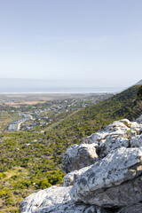 Rugged mountain landscape with fynbos flora in Cape Town.