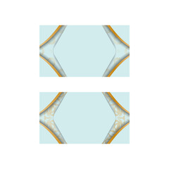 Business card in aquamarine color with abstract gold pattern for your contacts.