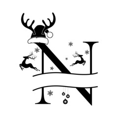 n Christmas Monogram, Christmas Split Letters, Christmas Split Alphabet