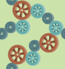 Cogwheels seamless pattern. Isometric vector illustration.