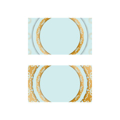 An aquamarine business card with an antique gold pattern for your brand.